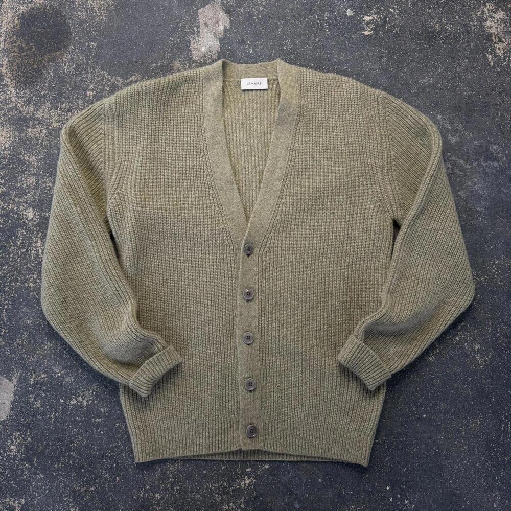Lemaire Wool Khaki Cardigan Italian Sweater